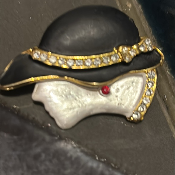 Fashion Pin Brooch Black Hat Society Lady with Rhinestones - Picture 6 of 9